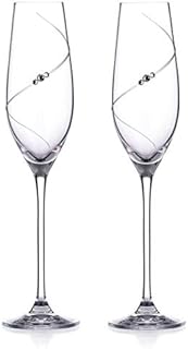 DIAMANTE Swarovski Champagne Flutes Prosecco Glasses Pair with Silhouette Hand Cut Design Embellished with Swarovski Crystals
