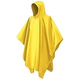 CHGANG Waterproof Poncho Adult, Reusable Rain Poncho Lightweight Waterproof Raincoat Emergency with Hood for Outdoor Hiking Camping Cycling Traveling (Yellow)