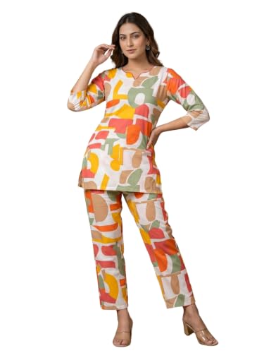 Image of Women's Printed Crepe Co-Ord Set | Stylish 2 Piece Printed Tunic Top with Matching Pants | Trendy Casual Wear, Office Wear, and Daily Outfits