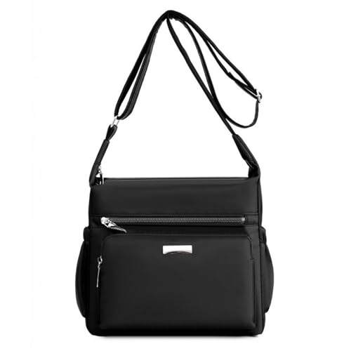 Borse a Tracolla da Donna di Medie Dimensioni, 11.81" x 6.3" x 11.42", Borsa a Tracolla in Nylon Impermeabile per l'uso Quotidiano, Viaggio, Borse a Spalla con 3 Scomparti Cerniera Nero