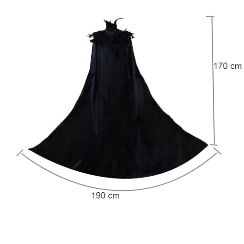Yoodeet Unisex Gothic Black Witch Velvet Cloak Feather Stand Collar High Necked Feather Scarf Cloak Women Costume Robes Party Costume Extra Long Cape for Men - Image 3