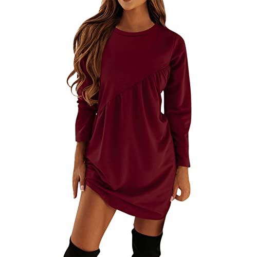 Sweatkleid Damen Langarm Ohne Kapuze | Pulloverkleid Damen Oversize Rundhalsausschnitt Herbstkleid Große Größen Freizeitkleid Lockerer Ballonkleid...