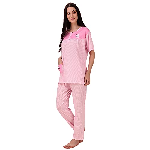 Image of Miley Premium Night Suit Set for Women with Top & Pyjama Set, Night Suits for Women Stylish, Cute Cotton Beauty Sleep Printed Sleep Wear with Small Bunny Pockets.