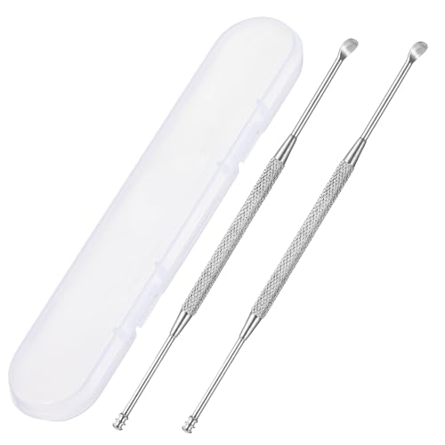 2 Pack Steel Ear Pick Ear Spoon Earwax Remover Spoon Ear Cleaner Ear Scraper Scratcher Stainless Steel Ear Cleaning Tool with Storage Box