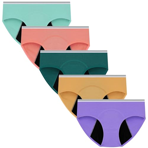 ANBOVES Teen Girls Period Underwear, Period Underwear for Teens, Leakproof Panties Menstrual Panty Kids Cotton Protective Briefs for First Period Starter (US, Age, 14 Years, 16 Years, Color-01)