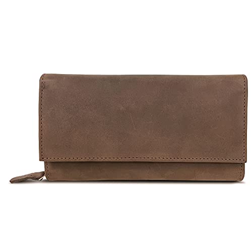 ROYALZ Vintage lederen portemonnee voor dames grote portemonnee met veel vakken RFID-blokkering portemonnee liggend formaat, Montana bruin, m, - Image 5