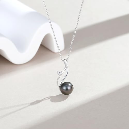 VIKI LYNN Tahitian Black Pearl Necklace for Women 9-10mm Tahitian Cultured Black Pearl Pendant3