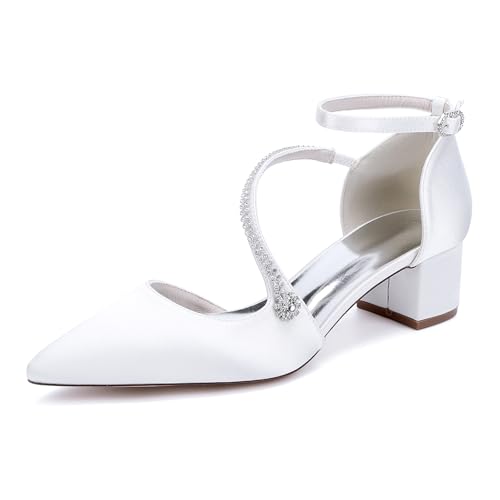 Elegante punta chiusa cinturino con fibbia alla caviglia tacchi da sposa sandali per la sposa, i tacchi misurano circa: 4,5 cm (1,77 pollici), adatto per spose, damigelle d'onore, madre delle spose.