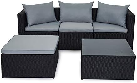 EVRE Malaga Rattan Garden Outdoor Furniture Wicker Set 4 Seat Cor...