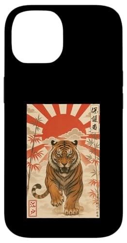 日本の伝統的 寅 太陽 木版画 浮世絵 スマホケース iPhone 14 用