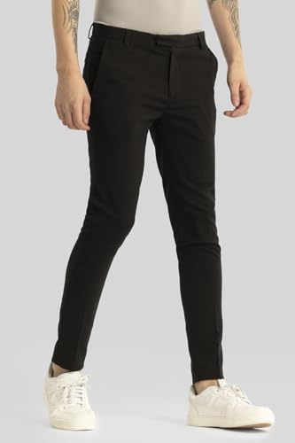 Image of SNITCH Yann Black Plain Slim Fit Trousers