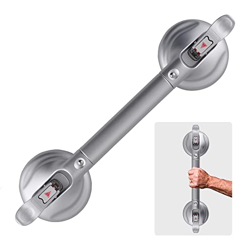 Daren Medical 17-Inch Shower Handle - Upgraded Grab Bar with Strong Suction Cups for Bathtub & Shower Safety, Ideal for Seniors, Elderly, Disabled,Silver