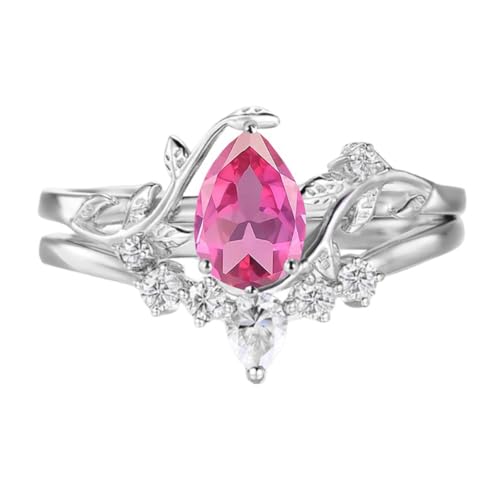 1CT Pear Cut Gemstone Wedding Ring Set for Women, Solid 10K 14K 18K Gold Bridal Ring Sets with Diamond Art Deco Leaf Engagement Promise Rings 2pcs Jewelry Gift for Her4