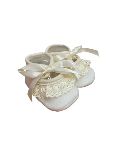 Genérico Zapatos de Bebé de Encaje con Lazo, Estilo Bautizo, Color Marfil, Elegantes