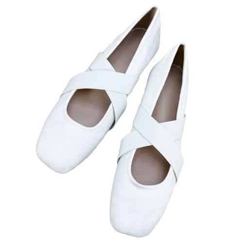 Stunner Women's Mary Jane Ballet Flats Retro Square Toe Cross Strap Dress Flats Comfortable Walking Flat Shoes