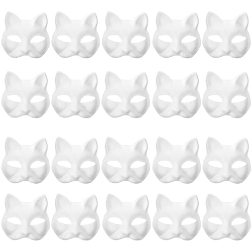 XYBHRC Cat Mask, 3PCS Therian Masks White Cat Masks Blank DIY Halloween Mask Animal Half Facemasks Masquerade Cosplay Party