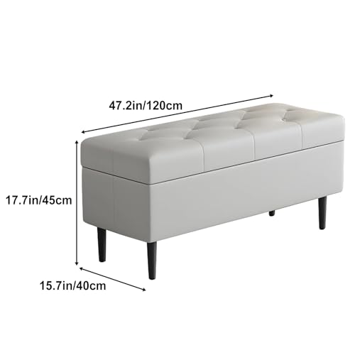 Banco de almacenamiento oculto grande, asiento tapizado para dormitorio y sala de estar, solución de almacenamiento multifuncional, color blanco, 120 x 40 cm Baul Almacenaje - imagen 3