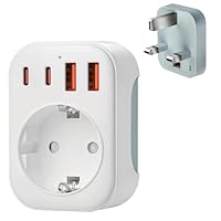 Reiseadapter UK Adapter England Deutschland 5-IN-1 Stecker mit 1 AC & 2 USB-C & 2 USB-A (3.4A) UK Typ-G Steckdose Auf DE EU Steckdosenadapter für Irland, Malta, Malediven,Sri Lanka usw