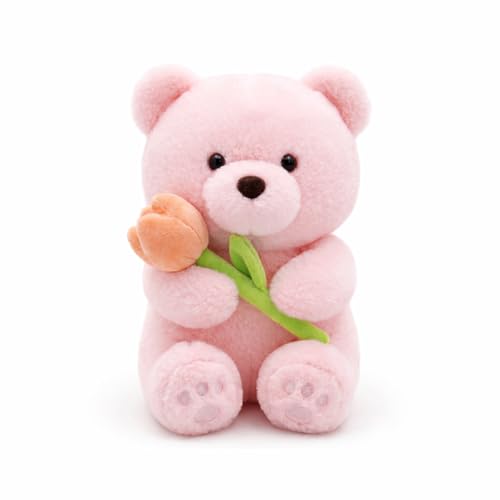 Image of 30 CM Soft Teddy Bear Plush Toy with Flower | Cute Stuffed Pink Bear for Kids | Cuddly Gift Soft Toy for Girls & Boys | Perfect Birthday & Valentine Gift Teddy