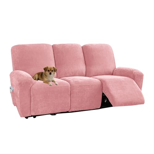 YCDZSW Funda de Sillón Reclinable Relax, Fundas de Sofá Reclinable Elástica con Bolsillos Laterales, Extraíbles y Lavables Funda Reclinable Protector (Rosa,3 Plaza)