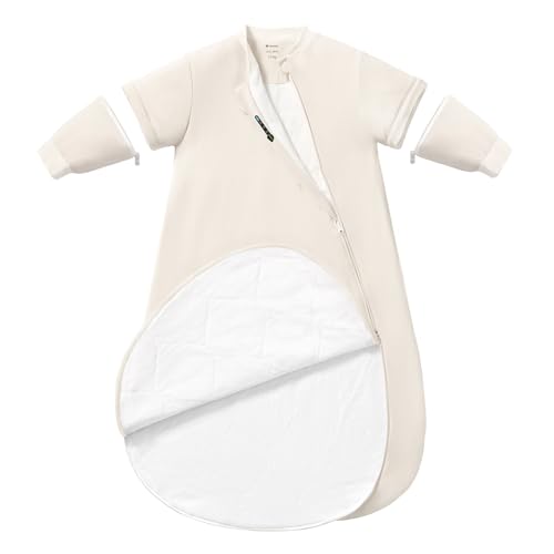 usbettas Rayon Made from Bamboo Sleep Sack 6-12 Months, Detachable Sleeves - Adjustable Warmth to Prevent Overheating, 1.0 TOG Breathable Wearable Blanket Toddler Sleeping Bag, Safe for Night Sleep
