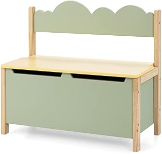 GYMAX Kids Storage Bench, 2 in 1 Wooden Toy Box with Safety Hinge & Wide Backrest, Children Storage Chest for Playroom Bedroom