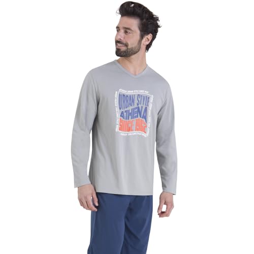 Athena - Ensemble Pyjama Long Homme, Ecopack- Jersey 100% Coton Respirant - T-Shirt Manches Longues + Pantalon - Label Oeko-TEX® Standard 100
