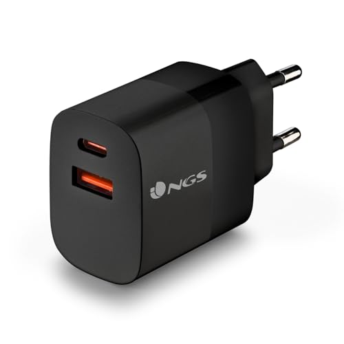 NGS Bud 45W - Ultraszybka ładowarka ścienna z 2 portami USB-C(PD i PPS 45W) USB-A (QC 3.0 18W) Kompaktowa i przenośna do smartfonów, tabletów, laptopów, materiałów ognioodpornych GAN Jednoczesne