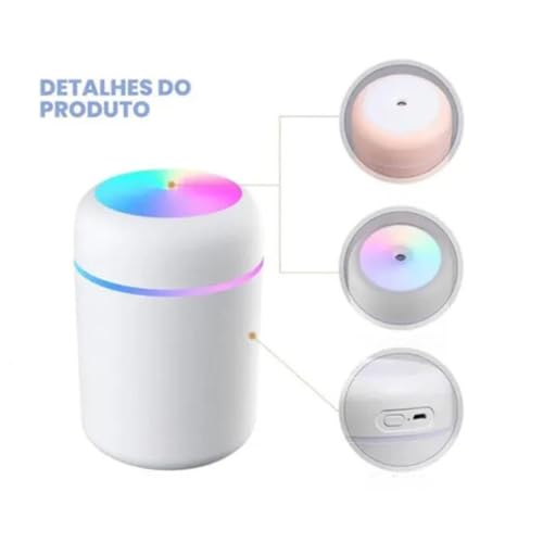 Umidificador e Aromatizador de Ar com Luz de LED 7 Cores – Silencioso e Portátil para Casa e Carro o