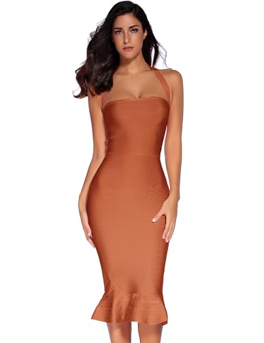 Image of meilun Womens Halter Fishtail Bandage Party Dress Elegant Wedding Guest Dress