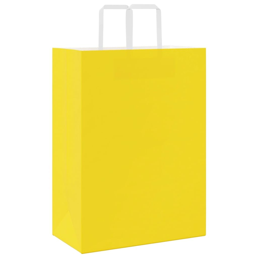 Torby papierowe kraft 50 szt. z żółtymi uchwytami 32x17x44 cm, torby na zakupy z recyklingu na prezenty, imprezy, zakupy i odpady