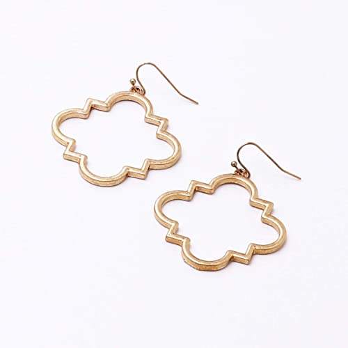POMINA Quatrefoil Clover Gold Dangle Drop Earrings Gold Silver Two Tone Textured Trendy Fashion Earrings for Women3