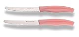 ECHTWERK Coltello da pane, pratico coltello da colazione a 2 pezzi, in acciaio inox con bordo seghettato, adatto per panini, baguette e torte, manico ergonomico in plastica, rosa