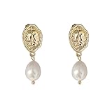 Trendlooks 14K Gold Plated Earrings Baroque Pearls Coin Earrings for Women Freshwater Pearl Earings with S925 Post (Coin/Pearl)