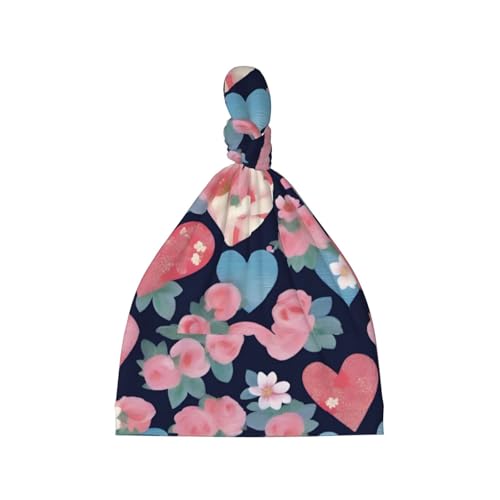 Baby Beanie Floral Hearts Knotted Hat - Soft, Warm, Comfortable, Headwear for Newborns, 0-6 Months Black