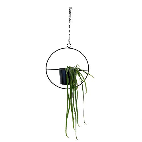 Hängetopf mit herausnehmbarem Blumentopf 'Hanging Garden' Rund, schwarz - Runder Dekoring an Metallkette mit Übertopf für Pflanzen Cover