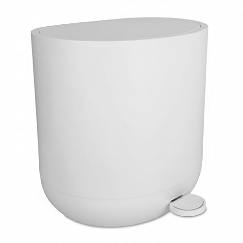 Relaxdays Poubelle 7L, Fermeture Douce, pédale, Seau Amovible, Design cosmétique, Blanc, 26x26x23cm