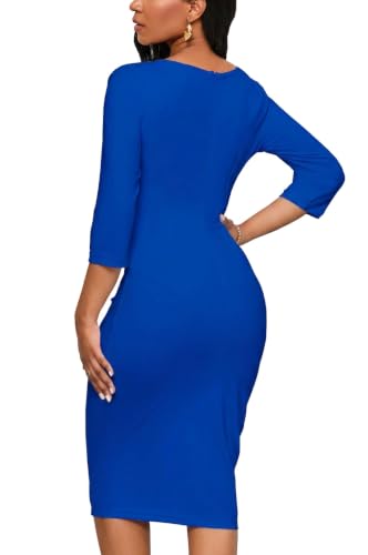 Image of Church Dresses for Women 3 /4 Sleeve Ruffle Vintage Bodycon Cocktail Work Midi Pencil Dress