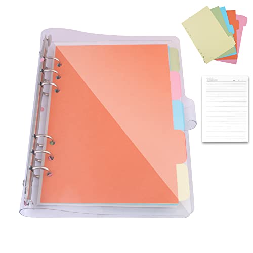 Binder Notizbuch A5 - Transparent Ringbuchhülle 6 Runde Soft PVC Notebook Ringbuch, A5 Nachfüllbar, Binder Tagebuch mit A5-Füllpapier Ringbuch mit Teiler für Büro Schule Journal Buch