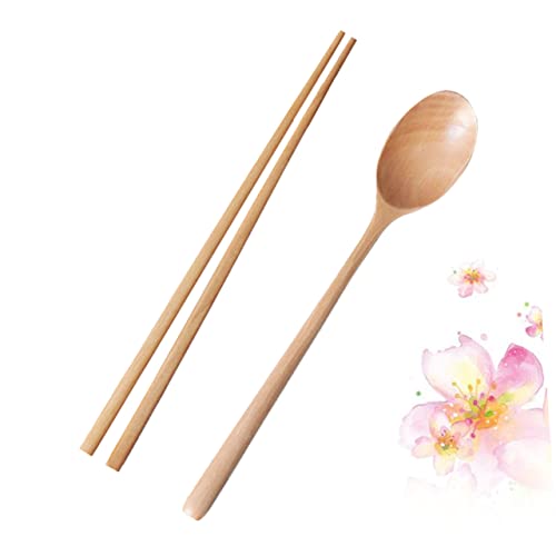 MAGICLULU 1Set Portable Wooden Chopstick Spoon Set Tableware Kit for Home Camping Travel Lightweight Japanese Style Utensils for Outdoor Activities