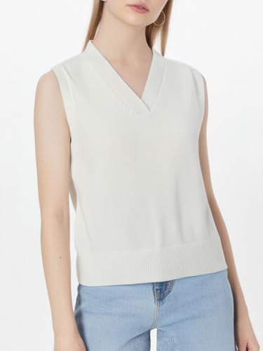 Image of Wowcarbazole Women's V Neck Sweater Vest Sleeveless Ribbed Knit Pullover JK Uniform Classic Basic Tank Tops