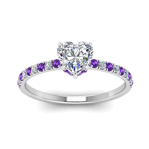 Image of Choose Your Gemstone Hidden Halo Petite Diamond CZ Ring Sterling Silver Heart Shape Halo Engagement Rings Everyday Jewelry Wedding Jewelry Handmade Gifts for Wife US Size 4 to 12