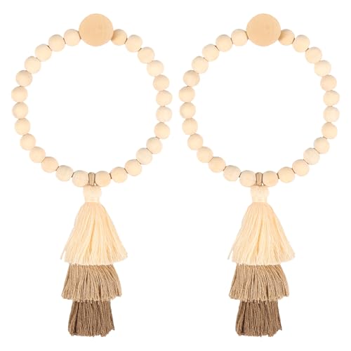 2 Pcs Magnetic Curtain Tiebacks Wood Bead Curtain Tiebacks with Tassel Decorative Curtain Holdbacks Elegant Curtain Ties for Home Bedroom Office Nursery Decor.(Coffee)