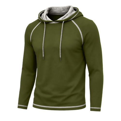 Hoodies for Men Fall Casual Solid Raglan Pullover Sweatshirt Long Sleeve Lightweight Athletic Running Workout Clothes Army Green - image 4
