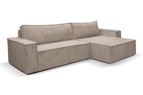 VENASI MÖBEL Hugo XL Canapé d'angle avec fonction lit et tiroir de rangement Tissu corduroy Canapé d'angle Fauteuil (Marron)