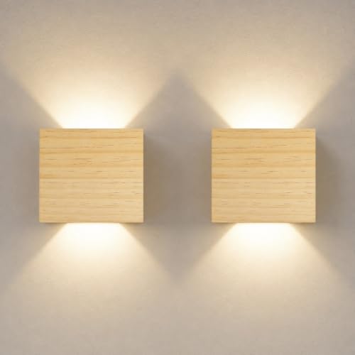 2 Piezas Apliques de Pared Interior Madera Aluminio 7W 4000K Blanco Neutro