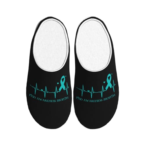 GJQyuok Ptsd Awareness Month Adult Cotton Slippers Home House Indoor Shoes Plush Slipper For Women Men