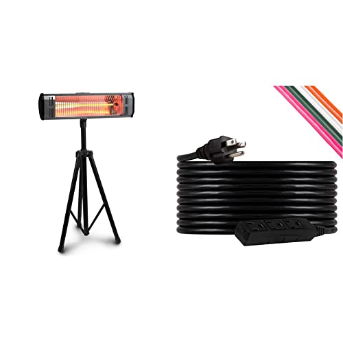 Heat Storm HS-1500-TT Infrared, 13 ft Cord, Tripod + Heater & UltraPro 25 Ft Extension Cord, 3-Outlet Power Strip, Double Insulated, Grounded, Heavy Duty, 16 Gauge, General Purpose, Black, 36825-T1