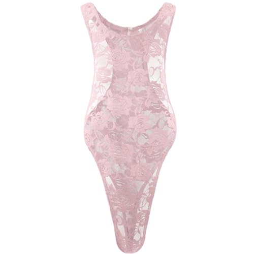 Men's Flirting Leotard, Sexy Rose Lace See Through Singlet Jumpsuit Men's Rose Lace Bodysuit