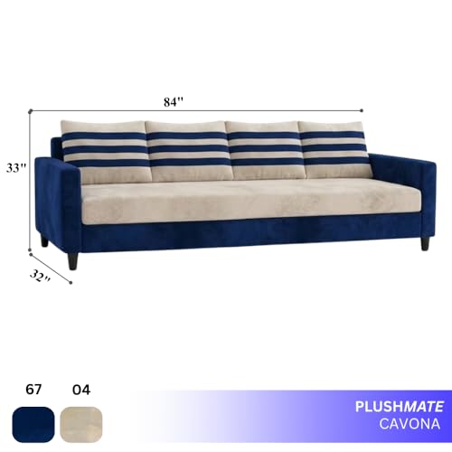 Image of Cavina Plush Comfort Sofa | 4 Seater | Luxury Velvet Suede Fabric | Modern Living Room Sofa | Dark Blue - Cream